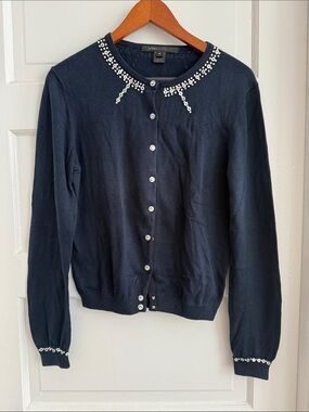 Marc Jacobs Navy Cardigan with Pearl sequin Embellishments